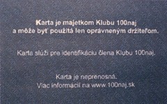 Členská karta Klubu 100NAJ - rub